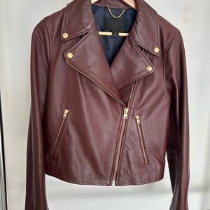 J. Crew Collection Burgundy Leather Moto Jacket